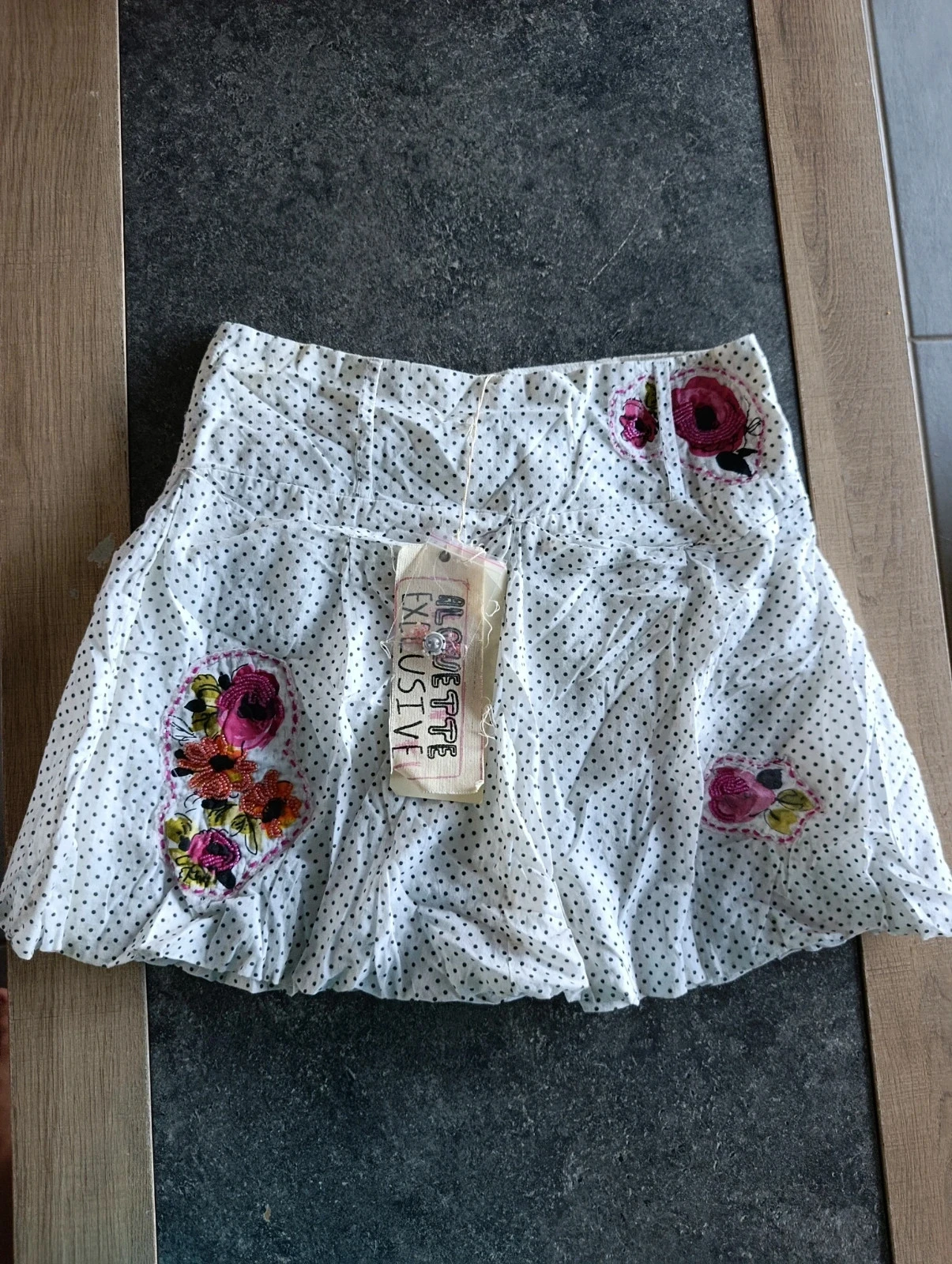 Jupe Alouette Exclusive blanche Ă pois et broderies fleurs â T38 â Neuve avec Ă©tiquette